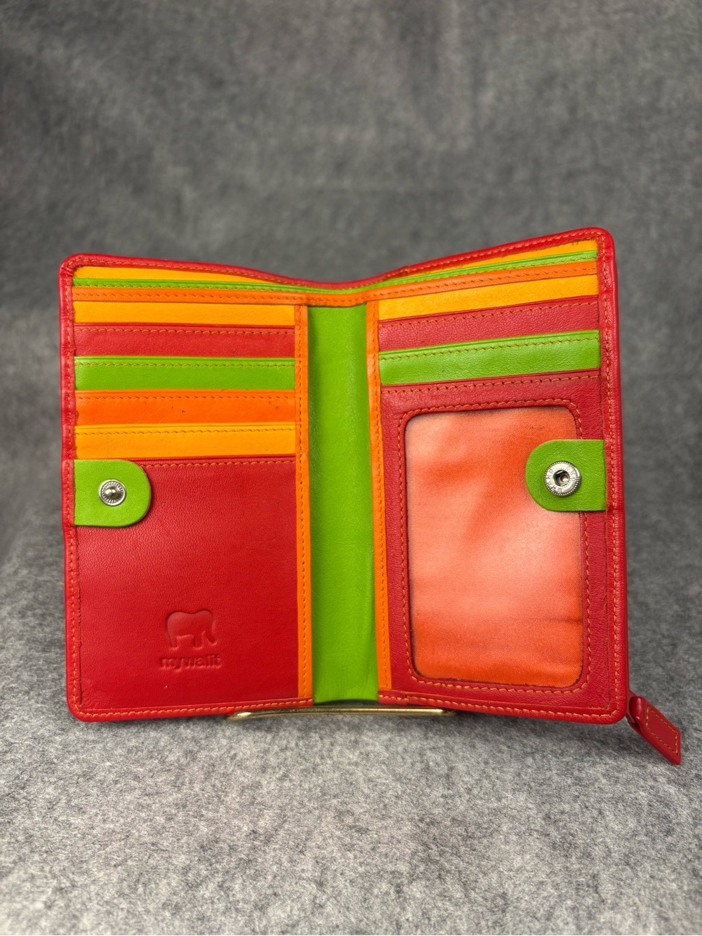 Mywalit Red Leather Colorblock Wallet